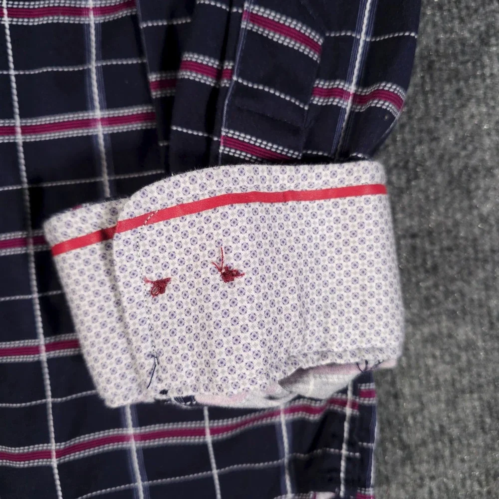 Butter Cloth Mens Large Long Sleeve Flip Cuff Geometric Shirt Red Blue Button Up